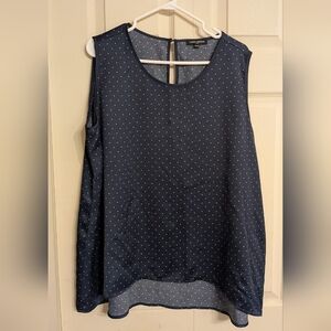 🤯2/$15 Mario Serrani Navy Blue White Polka Dot Sleeveless Blouse, Size XXL